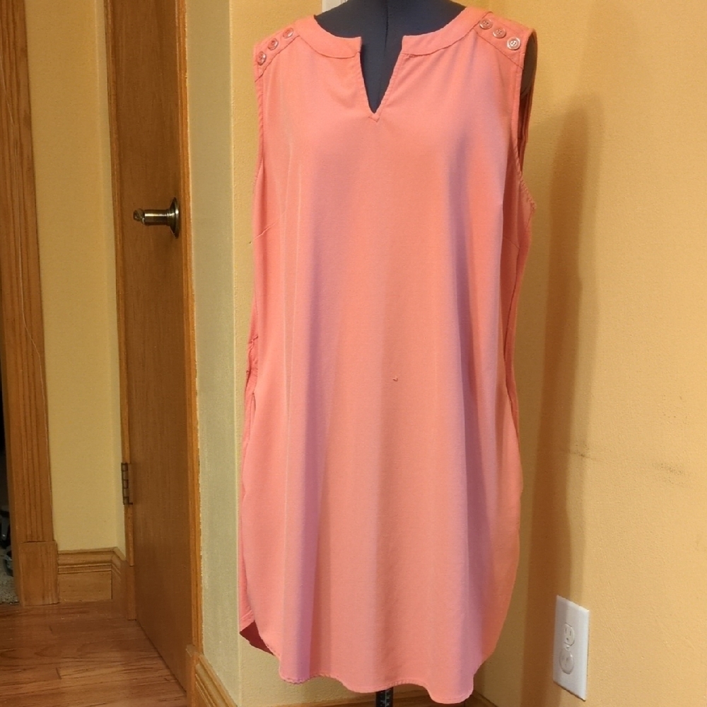 New York & Company Sleeveless Coral Dress with Belt, sz L - Picture 9 of 11